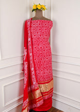 Muslin Cotton Red Unstitched Suit